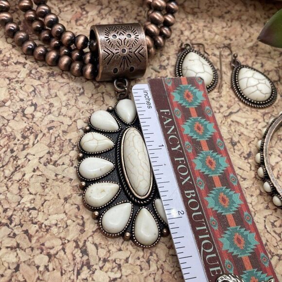 Western SQUASH BLOSSOM COPPER BUFFALO NECKLACE EARRING SOUTHWEST Set Bracelet Ne - Picture 7 of 16